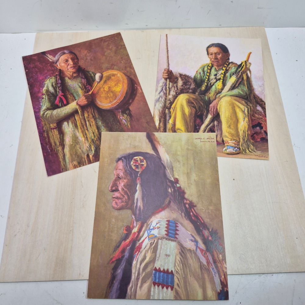 3 Vintage 1949 Henry C Balink Jumbo Postcards Native American Chief Santa Fe NM
